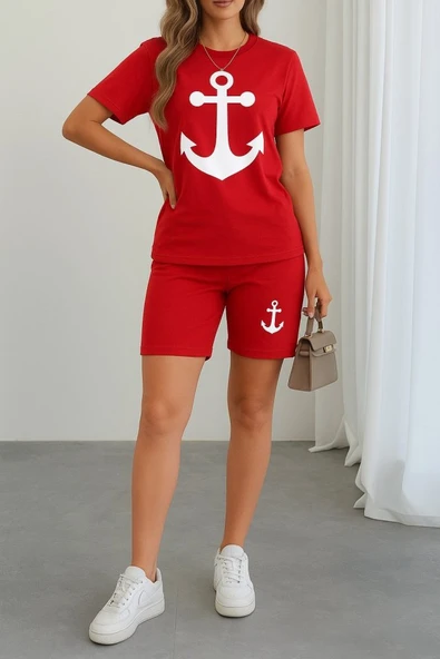 Kadın Kısa Kollu çapa Baskılı Viskon Ikili Takım ürün görseli