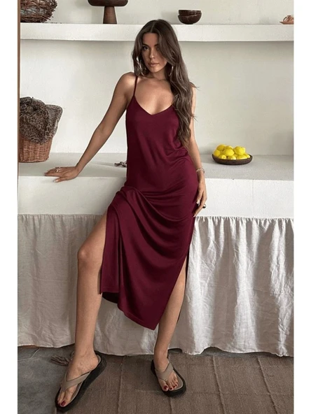 Kadın Siyah Asansör Askılı Çift Yırtmaçlı Helen Elbise ürün görseli