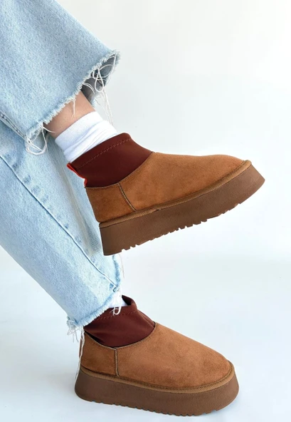 Pabucmarketi Taba Süet Kadın Düz Bot - Resim 3