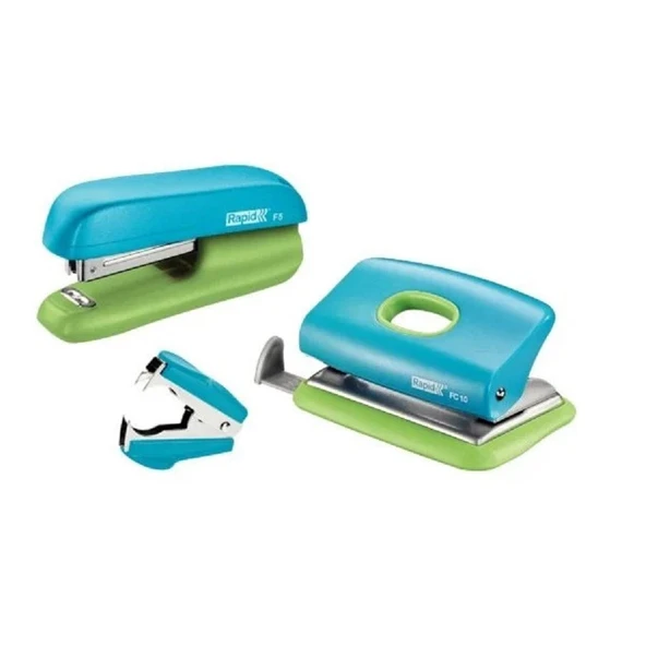 Mini Set Zımba Makinası + 1000'li Tel + Tel Sökücü ve Delgeç (Mavi/Yeşil) ürün görseli