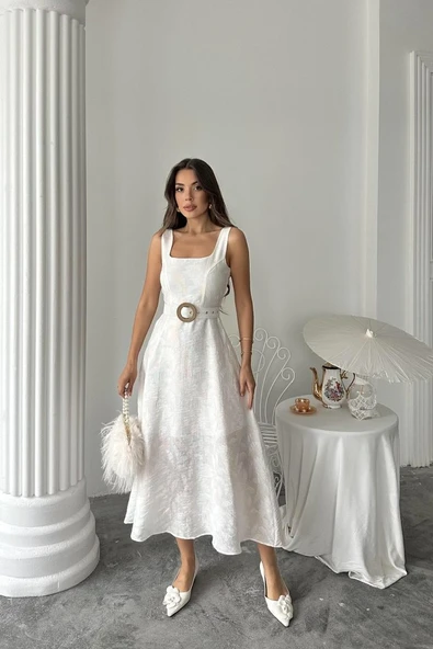 Ekru Kuplu Uzun Elbise - Resim 2