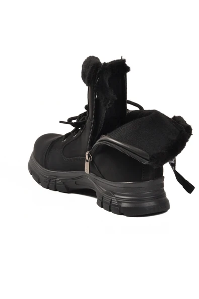 Aspor Siyah Fermuarlı Bağcık Detaylı İçi Polarlı Kadın Sneaker Bot - Resim 4
