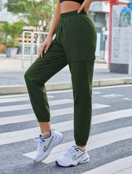 Kadın Yüksek Bel Lastik Ve Cep Detay Iki Iplik Kumaş Eşofman Altı - Resim 3