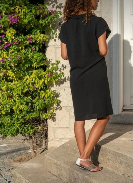 Kadın Polo Yaka Detaylı Aerobin Kumaş Elbise - Resim 2