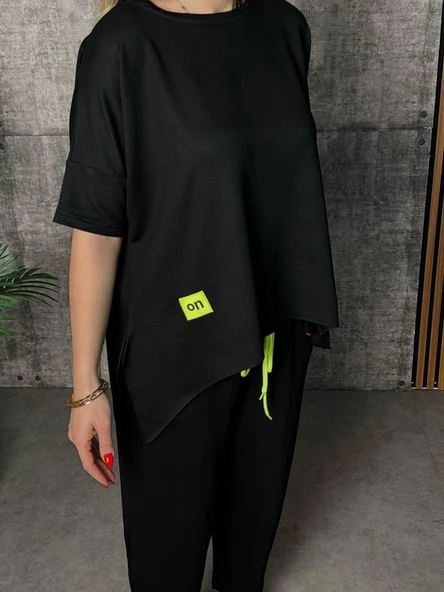 Kadın Kısa Kollu Bisiklet Yaka Viskon Iki Iplik Bluz Ve Pantolon Ikili Takım - Resim 4