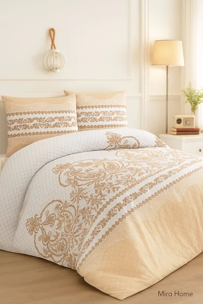 Çift Kişilik Pamuklu Nevresim Takımı Sarmaşık Bej - 2