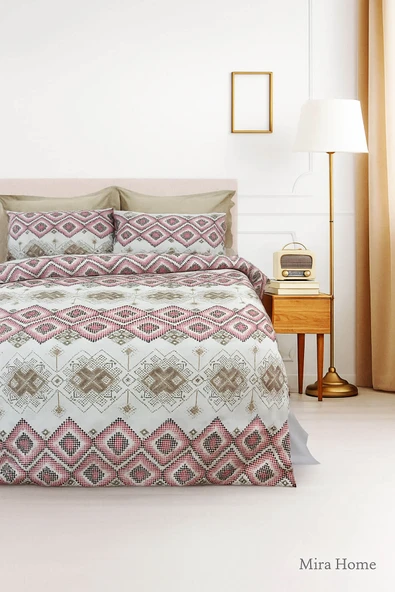 Çift Kişilik Pamuklu Nevresim Takımı Kareli Motifli - 2