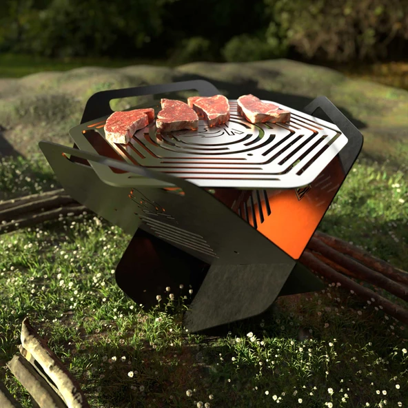 Kamp Ayısı® CampyTri Grill Max™: Katlanabilir Izgara Mangal - 2mm Galvaniz Çelik, Taşıma Çantalı Özel Tasarım - 2