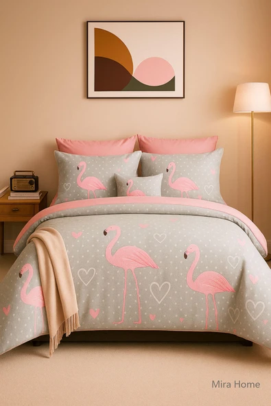 Çift Kişilik Pamuklu Nevresim Takımı Flamingo Love - 2