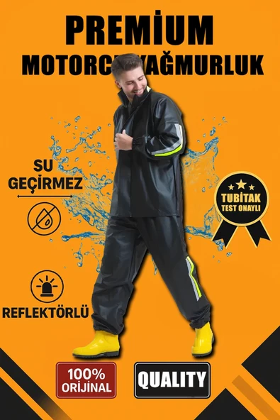 Premium Motorcu Kurye Yağmurluk Takım Su Geçirmez PVC Kumaş Reflektörlü TÜBİTAK Onaylı - Siyah ürün görseli