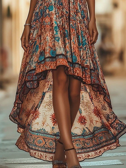 Kadın Askılı Derin Göğüs Detaylı Asimetrik Detaylı Süprem Elbise - Resim 3