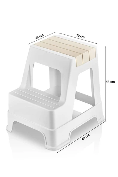 Çelik Ayna Zilkale Büyük Boy Çift Katlı Basamak Çok Amaçlı Dayanıklı Tabure Beyaz+Krem-254 - Resim 2