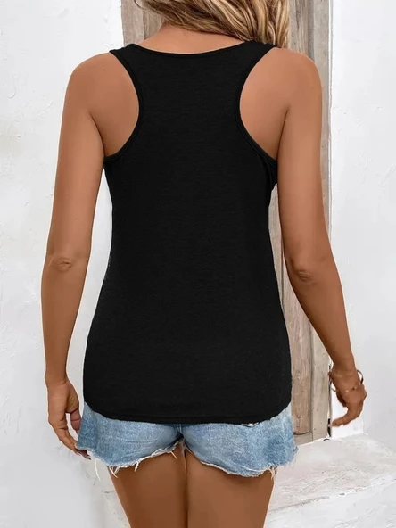 Kadın Askılı Yuvarlak Yaka Kalp Baskılı Viskon Bluz - Resim 3