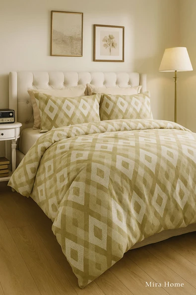 Çift Kişilik Pamuklu Nevresim Takımı İç İçe Baklava Desen - 2