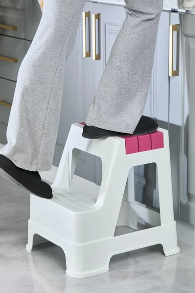 Çelik Ayna Zilkale Büyük Boy Çift Katlı Basamak Çok Amaçlı Dayanıklı Tabure Beyaz+Krem-254 - Resim 4