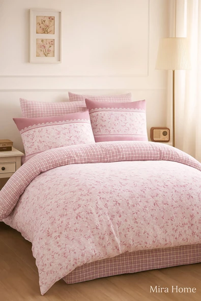 Çift Kişilik Pamuklu Nevresim Takımı Romantic Pink Çiçekli