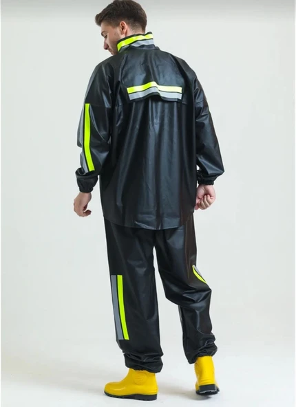 Premium Motorcu Kurye Yağmurluk Takım Su Geçirmez PVC Kumaş Reflektörlü TÜBİTAK Onaylı - Siyah - Resim 4