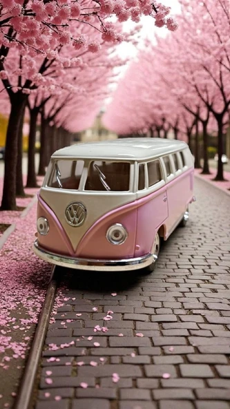 Nostaljik Metal Çek Bırak Pembe Wv Minibüs Araba Kapılar Açılır - 2