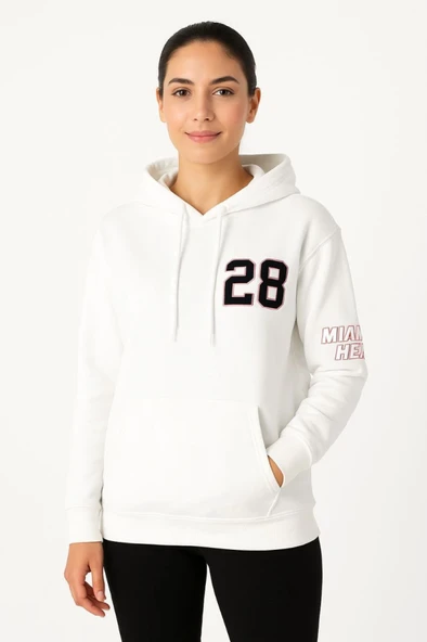 Üç İplik Kapüşonlu Ön Ve Arka Baskılı SweatShirt Hoodie - Beyaz ürün görseli