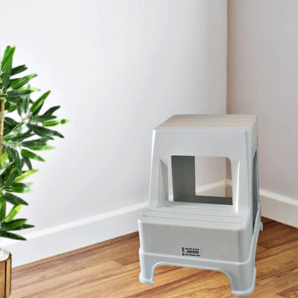 Çelik Ayna Zilkale Büyük Boy Çift Katlı Basamak Çok Amaçlı Dayanıklı Tabure Beyaz+Krem-254 - Resim 5