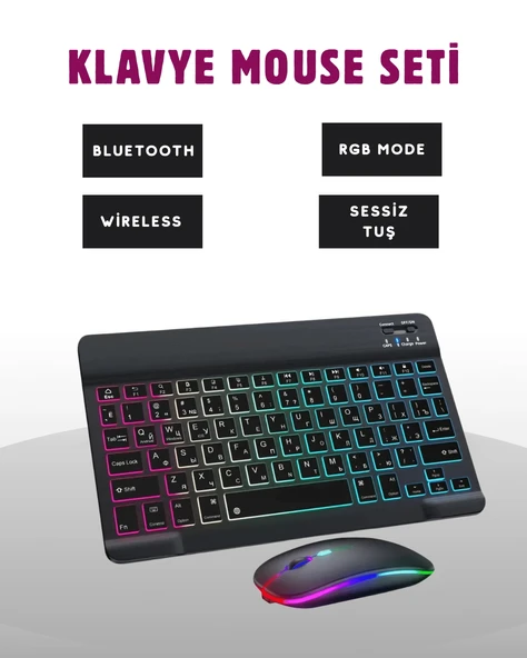 Türkçe Q Klavye Düzenli RGB Kablosuz Klavye Mouse Set - 1