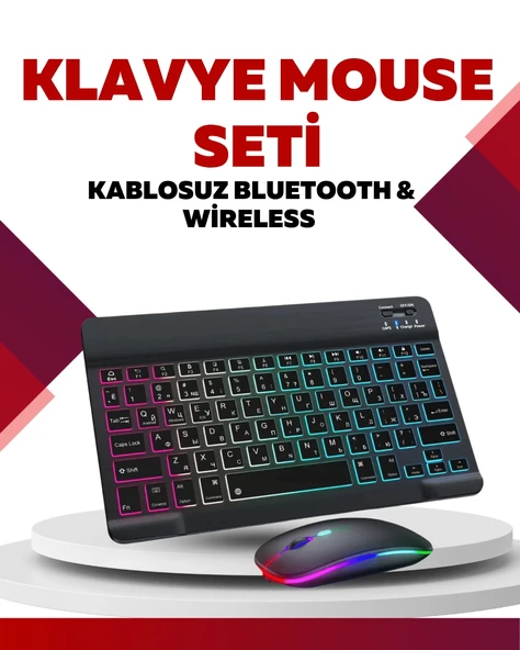 Bluetooth 5.3 Destekli Şarjlı Taşınabilir Klavye + Mouse Kombinasyonu ürün görseli 1