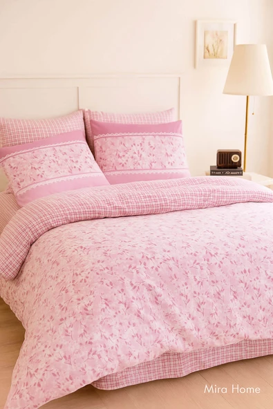 Çift Kişilik Pamuklu Nevresim Takımı Romantic Pink Çiçekli - 2