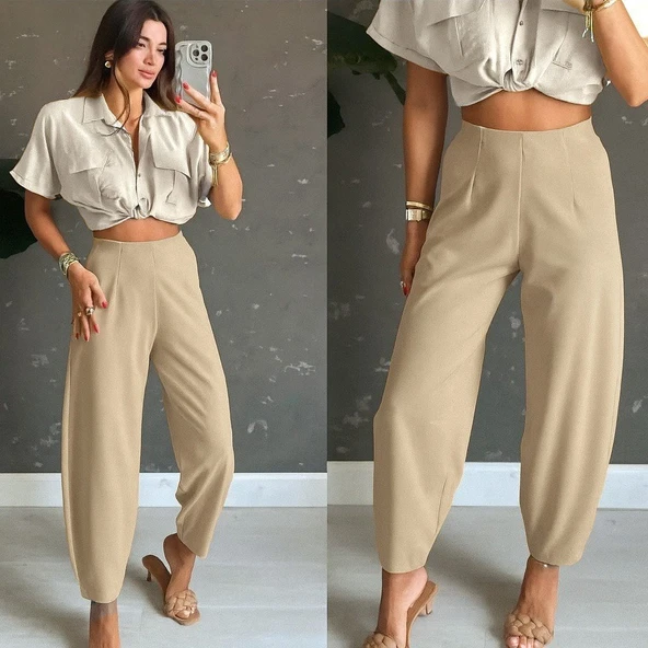 Kadın Yüksek Bel Krep Pantolon - Resim 3