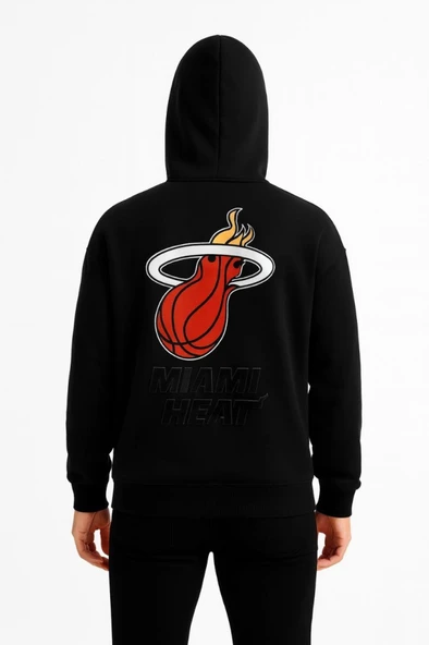 Üç İplik Kapüşonlu Ön Ve Arka Baskılı SweatShirt Hoodie - Siyah - 3