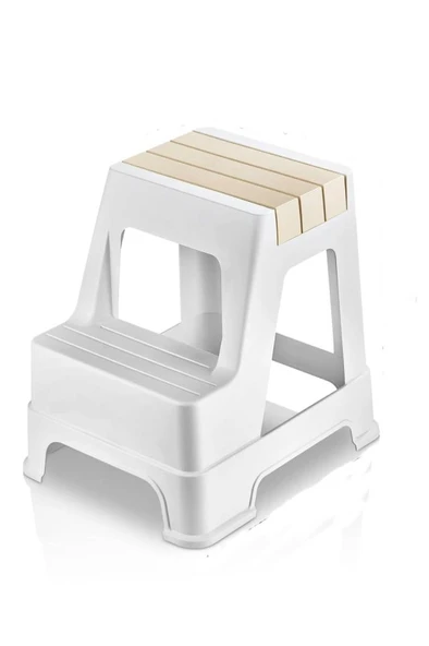 Çelik Ayna Zilkale Büyük Boy Çift Katlı Basamak Çok Amaçlı Dayanıklı Tabure Beyaz+Krem-254 ürün görseli