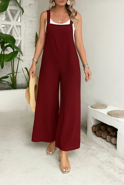 Kadın Askılı Yandan Fermuarlı Geniş Paçalı Valencia Tulum ürün görseli