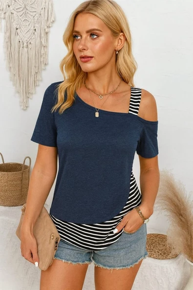 Kadın Kısa Kollu Omuzdan Askılı Viskon Bluz ürün görseli