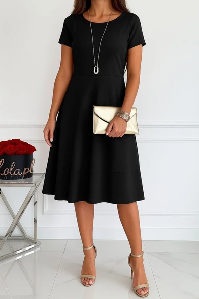 Kadın Kısa Kollu Bisiklet Yaka Cepli Viskon Iki Iplik Elbise ürün görseli