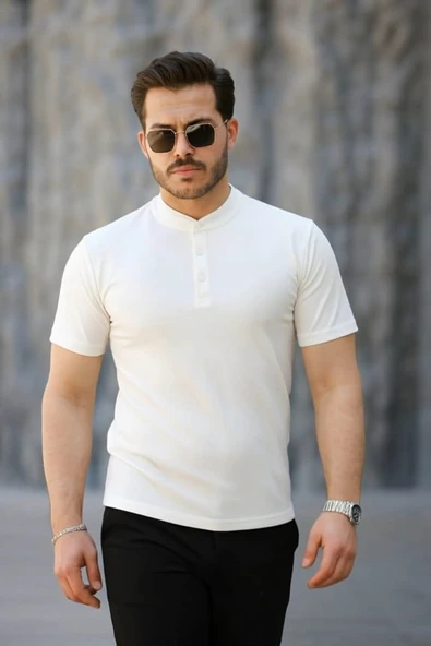 Erkek Kısa Kollu Hakim Yaka önü Düğmeli Viskon Bluz - Resim 3