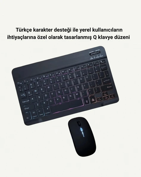 RGB Aydınlatmalı Şarjlı Kablosuz Klavye ve Mouse Seti – Modern ve Kompakt Tasarım - Resim 3