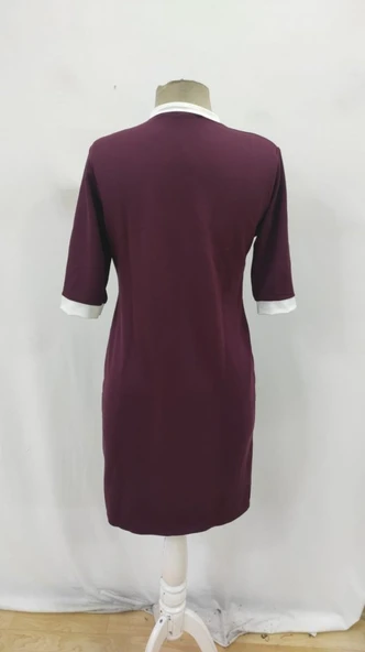 Kadın Kısa Kollu Yakadan Fermuarlı Cepli Yandan Yırtmaçlı Viskon Elbise - Resim 5