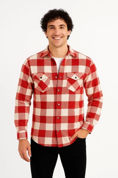 Erkek Uzun Kollu Oduncu Gömlek - Kırmızı ürün görseli