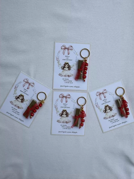 64 Adet Kişiye Özel 6 Ay Kına Hatırası Kırmızı Anahtarlık ve Paketlenmiş Kına Dağıtmalık Hediyelik - Resim 3