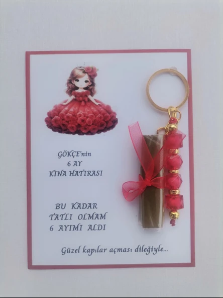 32 Adet Kişiye Özel 6 Ay Kına Hatırası Kırmızı Anahtarlık ve Paketlenmiş Kına Dağıtmalık Hediyelik - Resim 2
