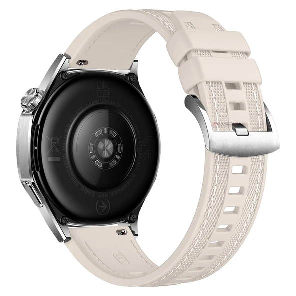 Sneezy Huawei Watch GT5 Pro 46mm ile Uyumlu Metal Tokalı Dikiş Detaylı Şık Dokuma Silikon Kordon  Starlight - Resim 2