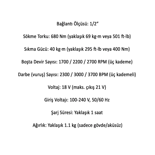 Şarjlı Çift Akülü Darbeli Somun Sıkma 1/2 Sökme Tabanca 1180 Nm Tork Teker Bijon Söküm 18 Volt - Resim 3