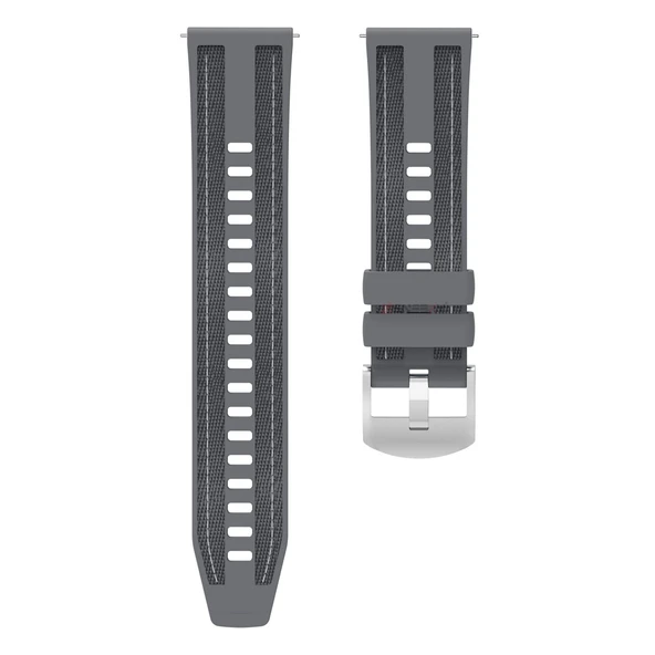 Sneezy Huawei Watch GT5 46mm ile Uyumlu Metal Tokalı Dikiş Detaylı Şık Dokuma Silikon Kordon  Gri - Resim 4