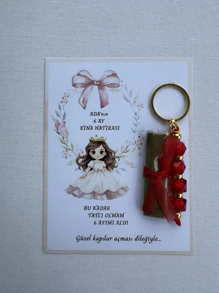 100 Adet Kişiye Özel 6 Ay Kına Hatırası Kırmızı Anahtarlık ve Paketlenmiş Kına Dağıtmalık Hediyelik - Resim 2