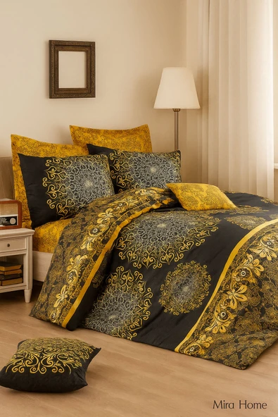 Çift Kişilik Pamuklu Nevresim Takımı Varaklı Desenli