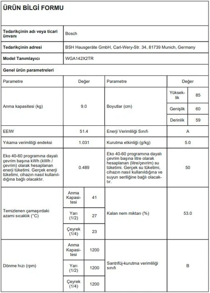 Bosch WGA142X2TR 1200 Devir 9 KG Çamaşır Makinesi - 5