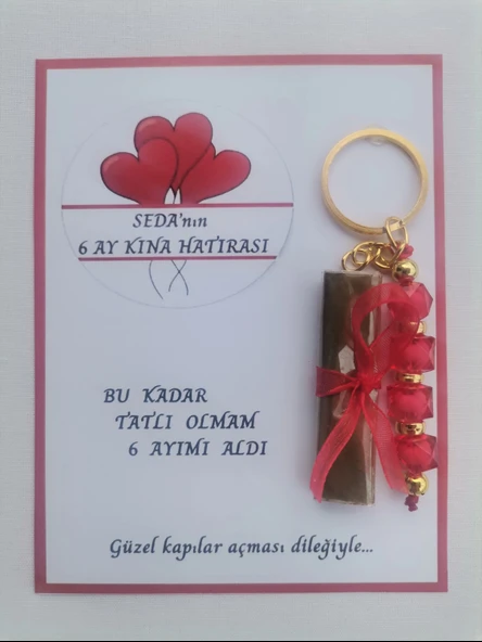 64 Adet Kişiye Özel 6 Ay Kına Hatırası Kırmızı Anahtarlık ve Paketlenmiş Kına Dağıtmalık Hediyelik - Resim 4