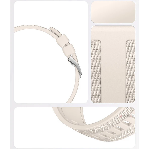 Sneezy Huawei Watch GT5 46mm ile Uyumlu Metal Tokalı Dikiş Detaylı Şık Dokuma Silikon Kordon  Starlight - Resim 5