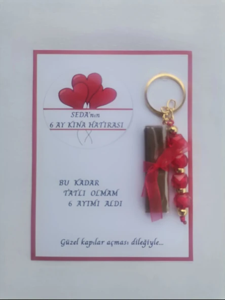 100 Adet Kişiye Özel 6 Ay Kına Hatırası Kırmızı Anahtarlık ve Paketlenmiş Kına Dağıtmalık Hediyelik - Resim 2
