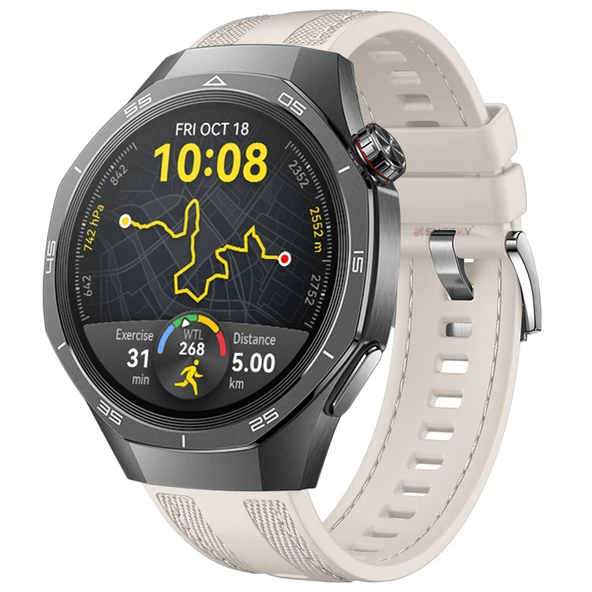 Sneezy Huawei Watch GT5 Pro 46mm ile Uyumlu Metal Tokalı Dikiş Detaylı Şık Dokuma Silikon Kordon  Starlight ürün görseli