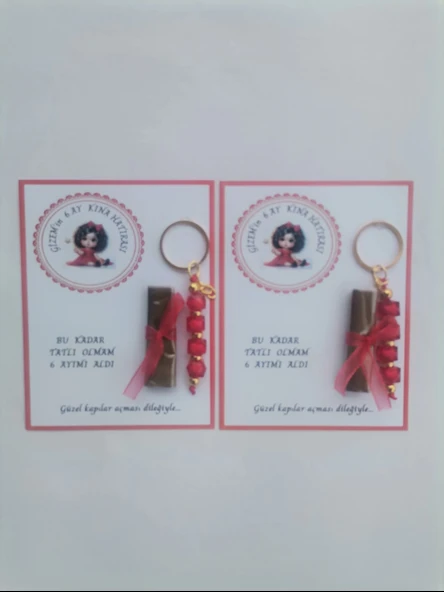 32 Adet Kişiye Özel 6 Ay Kına Hatırası Kırmızı Anahtarlık ve Paketlenmiş Kına Dağıtmalık Hediyelik - Resim 3